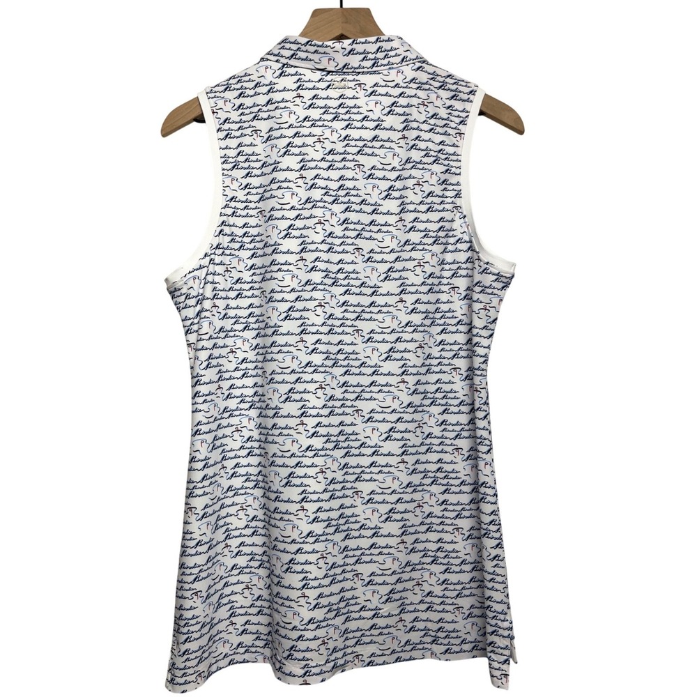 Peter Millar Womens Preppy Birdie Script Sleeveless Golf Polo Shirt White Blue L - Picture 5 of 7